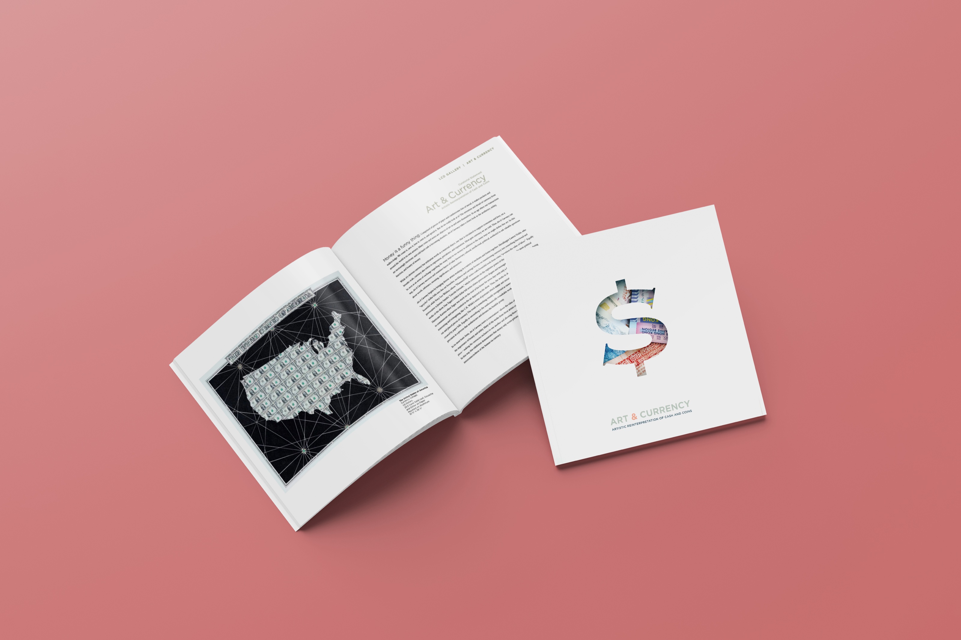 Art & Currency catalog open with die-cut cover