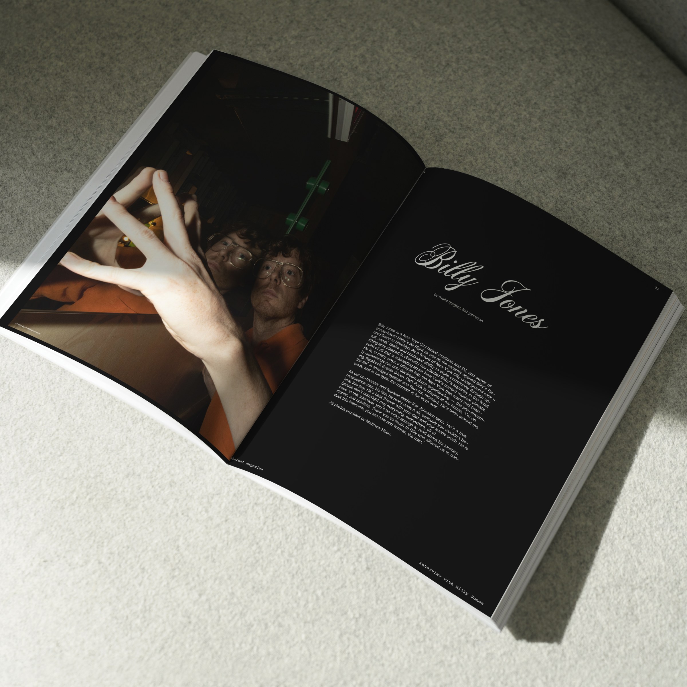 Love Interest magazine open to a Billy Jones interview spread
