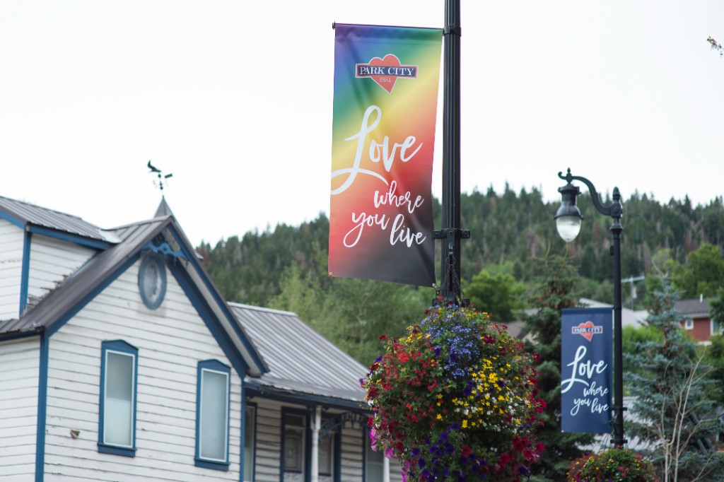 Park City street banner, Love where you live on a rainbow ground