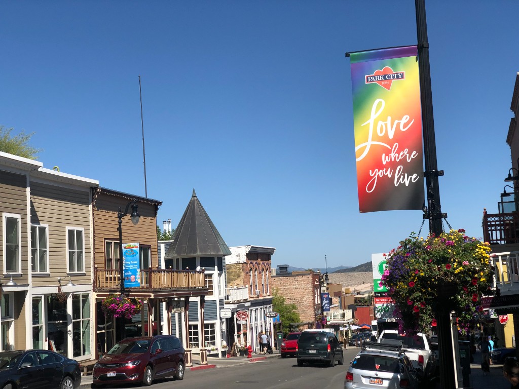 Love where you live banner looking down Park City Main Street