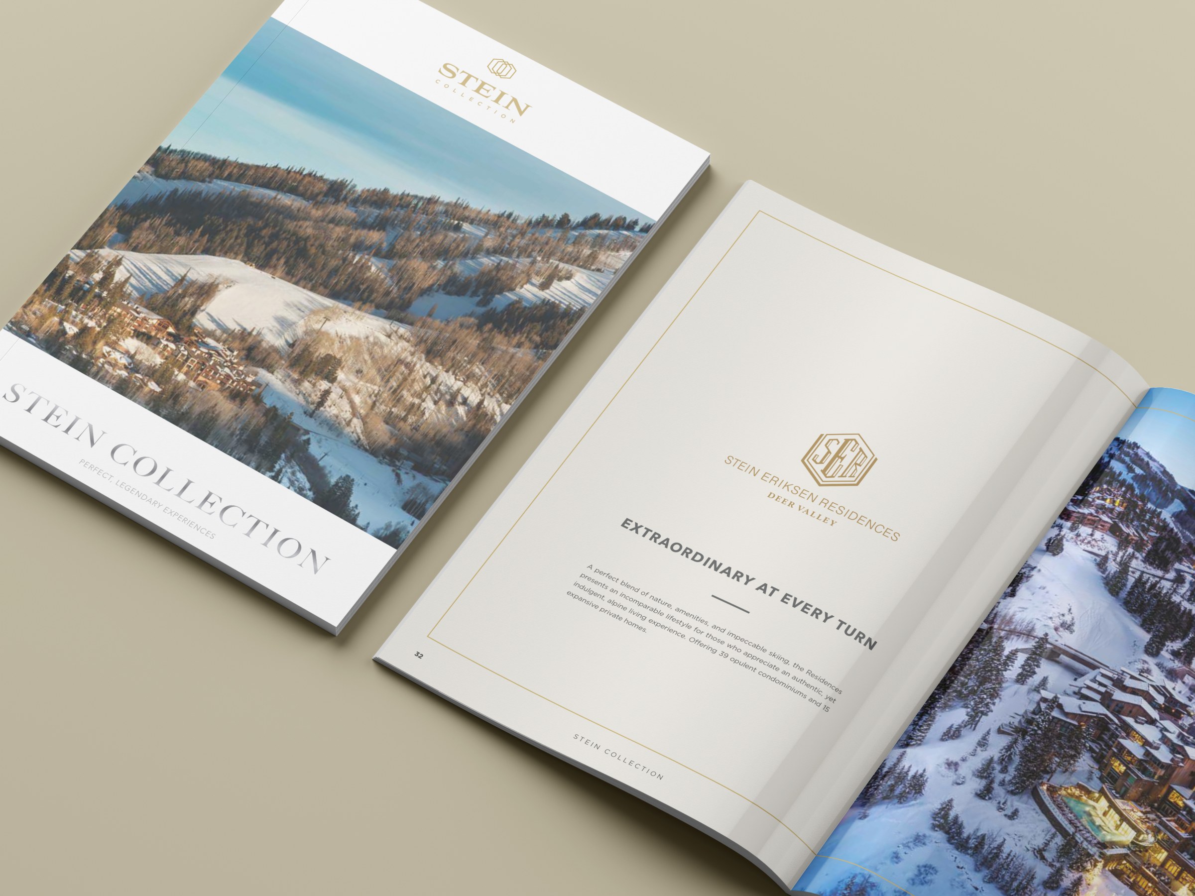 Stein Collection catalog mockup on a warm ground