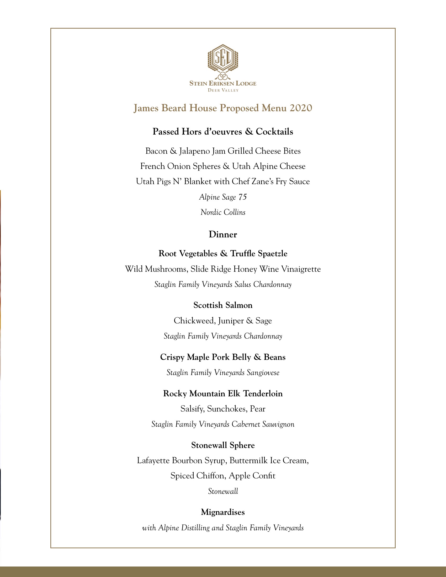 James Beard House proposed menu