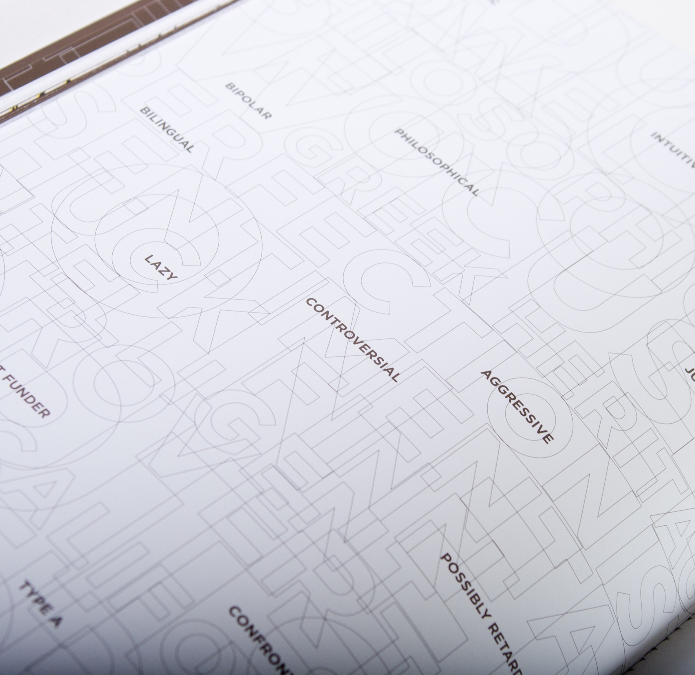 Layered typographic labels in the catalog